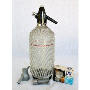 1980's Vintage ISI Austria .85L Chrome Mesh Classic Soda-Siphon Bottle Seltzer